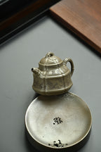六瓣竹鼎·双工合制 /大拍陶手雷罡作品（师承范伟群），钱琦刻/容量230cc/家藏蟹壳青