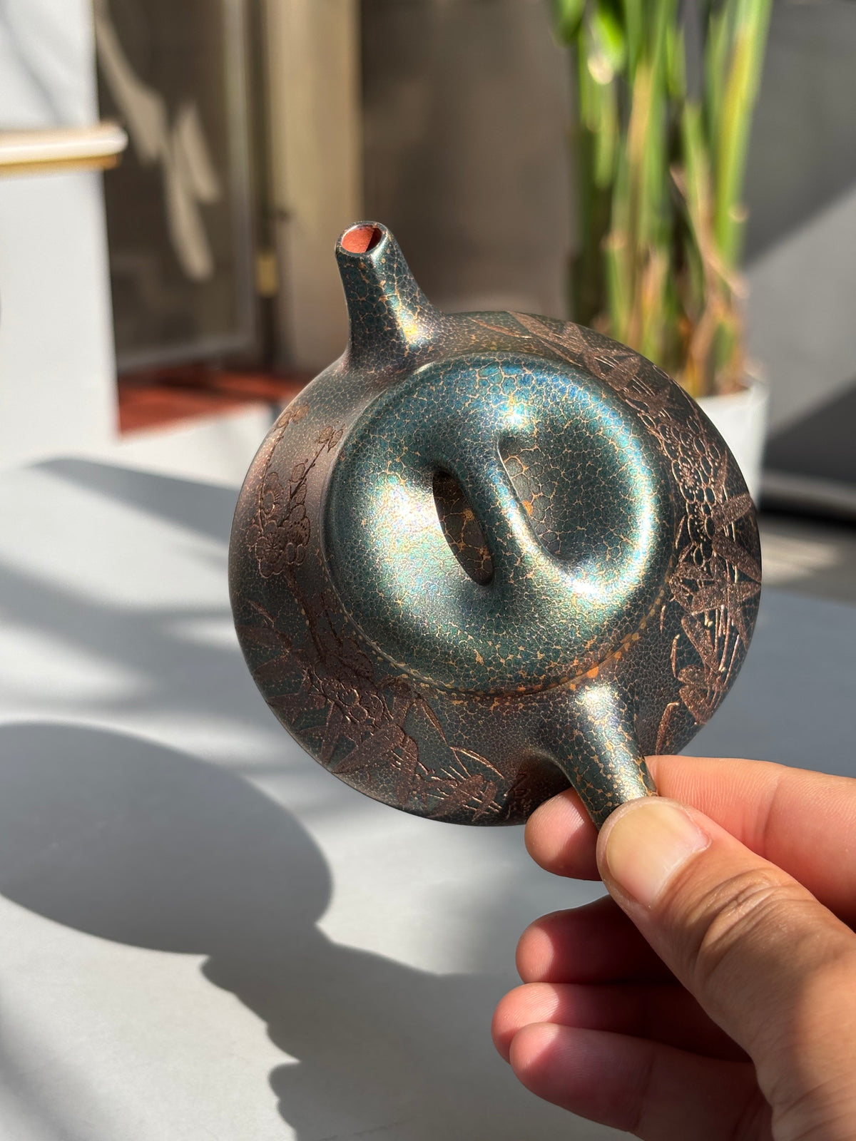 中国紫砂界当代梅王·朱炳浩(石陶）本工巅峰臻品《暗香石瓢》——原矿优质底槽清·120cc（黄金贝壳烧） ——任淦庭大师高徒｜朱炳浩（石陶）之作