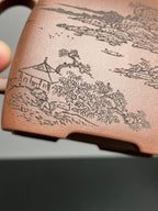 紫砂界山水陶刻标杆｜陈宏林大师传世巅峰臻品【汉方壶】收藏送礼·双绝重器! ——原矿优质老紫泥·260cc ——紫砂山水陶刻天花板·陈宏林亲工