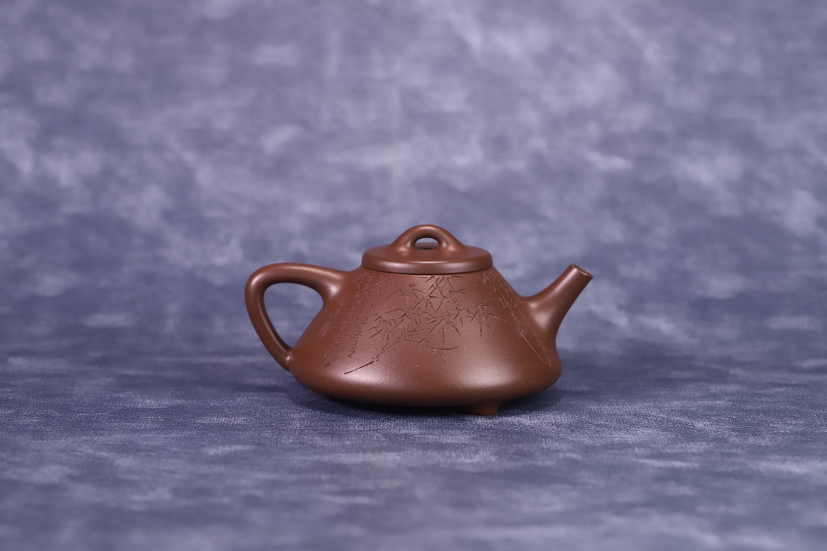 子冶石瓢，精品，临摹黄松老师（定风波），原矿老紫泥，容量210cc