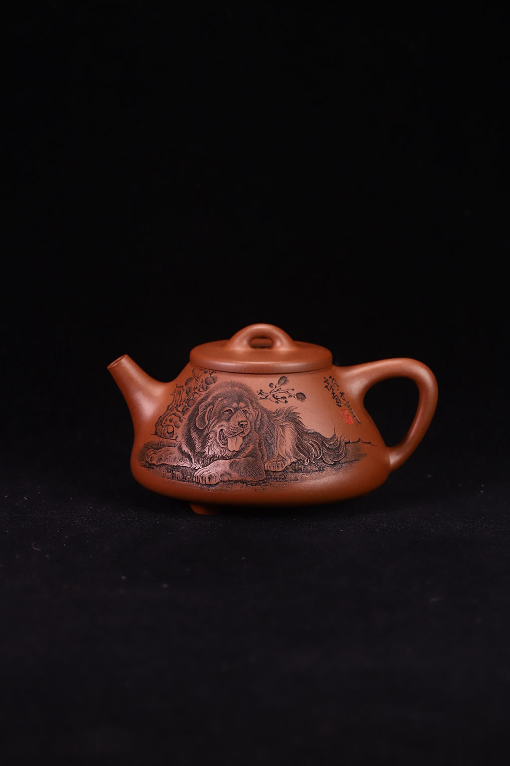子冶石瓢，中华神刀国家级工艺美术师杨喜雨，原矿底槽清，精刻藏獒，容量300cc