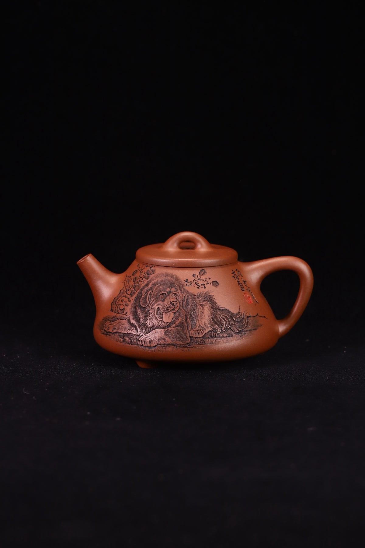 子冶石瓢，中华神刀国家级工艺美术师杨喜雨，原矿底槽清，精刻藏獒，容量300cc