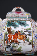 省大师潘春芳关门弟子许冠新老师手制珐琅彩精品【福临八方 · 志在千里】800cc