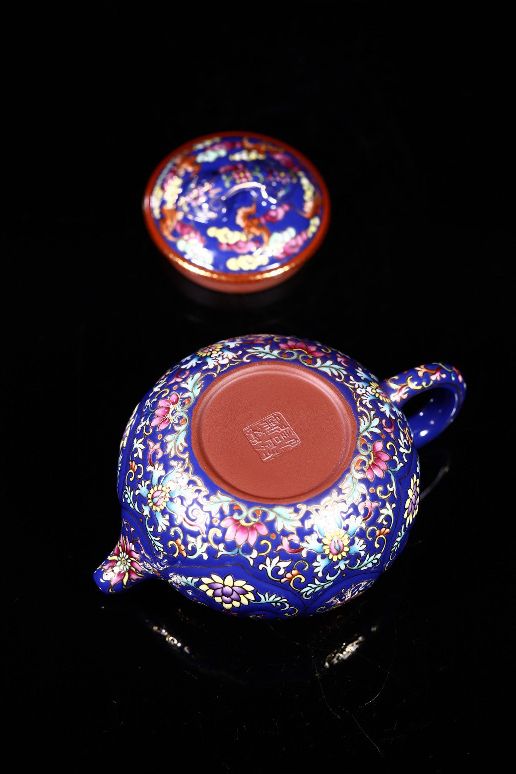 省大师潘春芳关门弟子许冠新老师制壶，中国陶瓷艺术大师张正海老师装饰新品【九福如意】家藏鸡血大红袍精制，450cc
