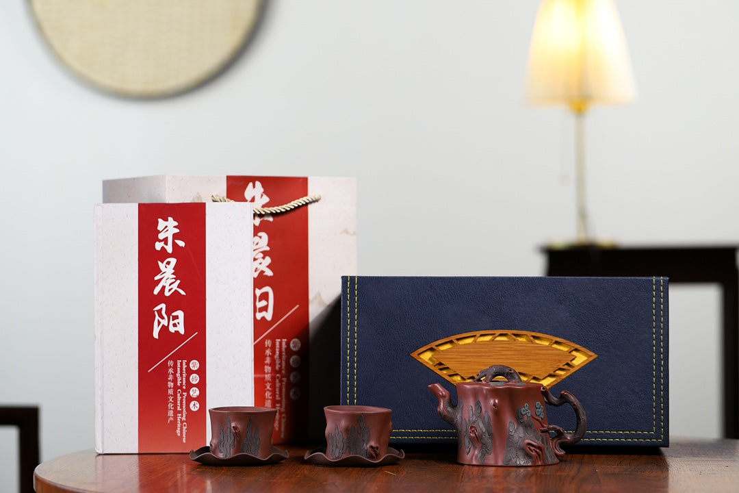 花器精品【松桩套组】🔥 泥料：原矿家藏紫泥 容量：245cc·7孔出水小杯100cc 作者：朱晨阳（国家工艺美术师）