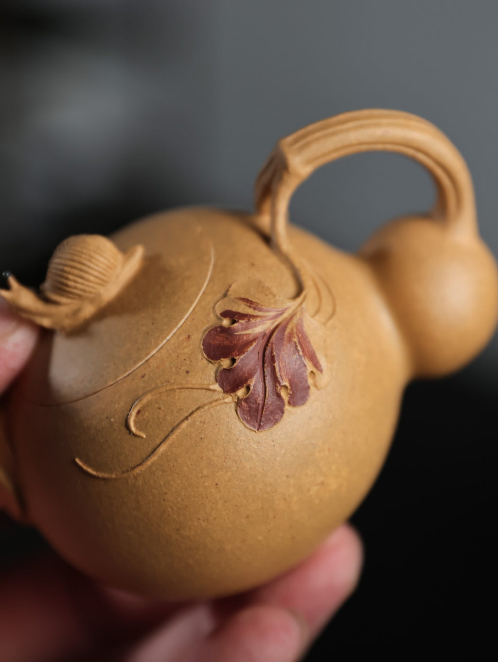 侧把葫芦 | 【优质紫泥·传统手制·全手工薄胎·仿生器·花器80cc实力派作品 】