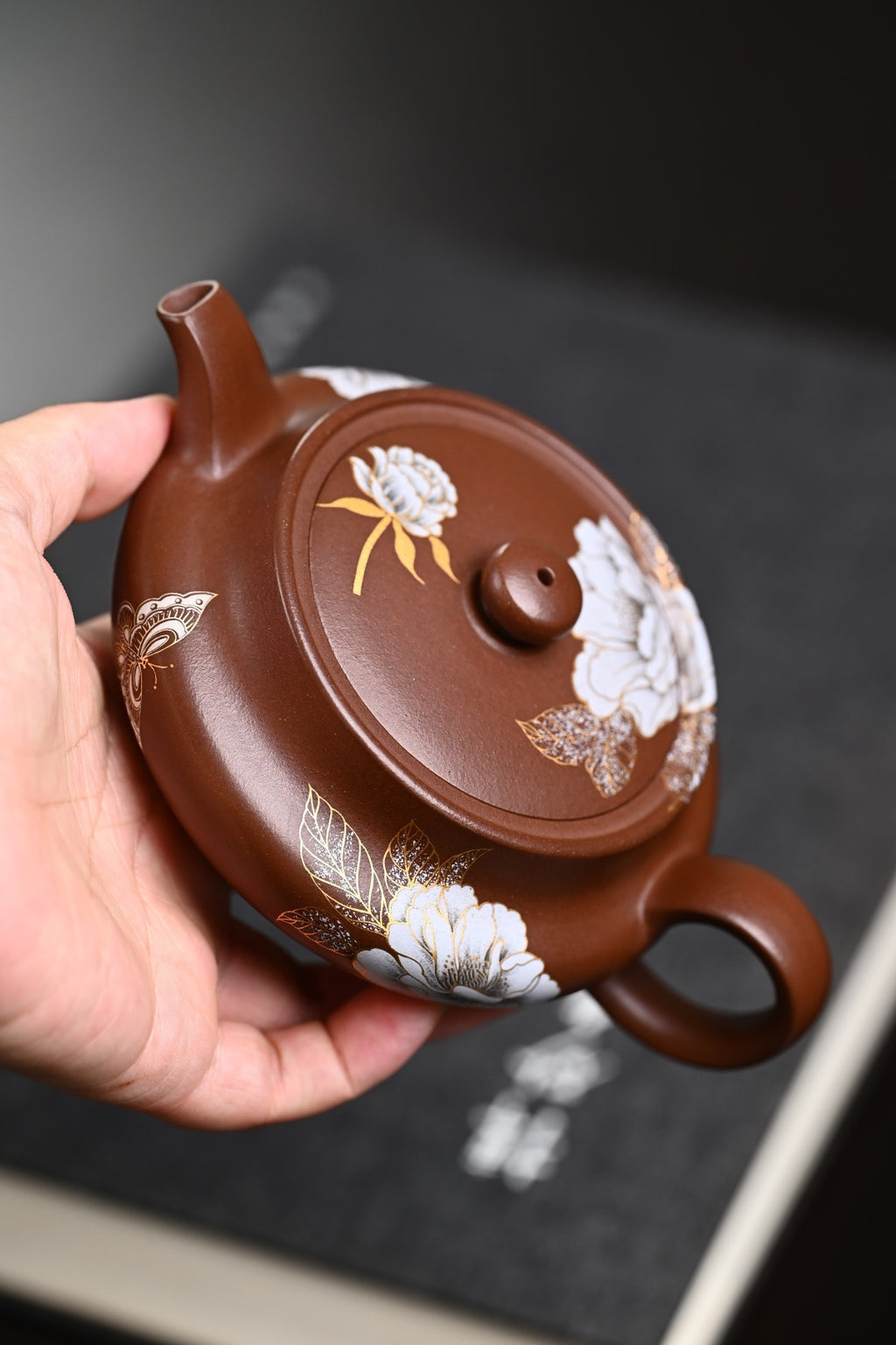 『桑盘』金银装饰 文革老紫泥·容量200cc·9孔出水·内推·陈华军（国家级工艺美术师）