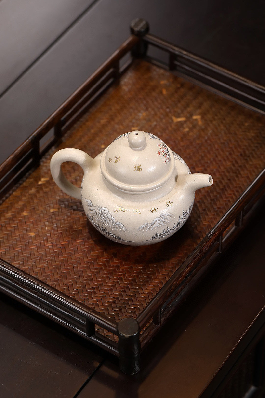 精品高货｜珐琅彩｜掇球（雪景） 白玉段，250cc，内推孔