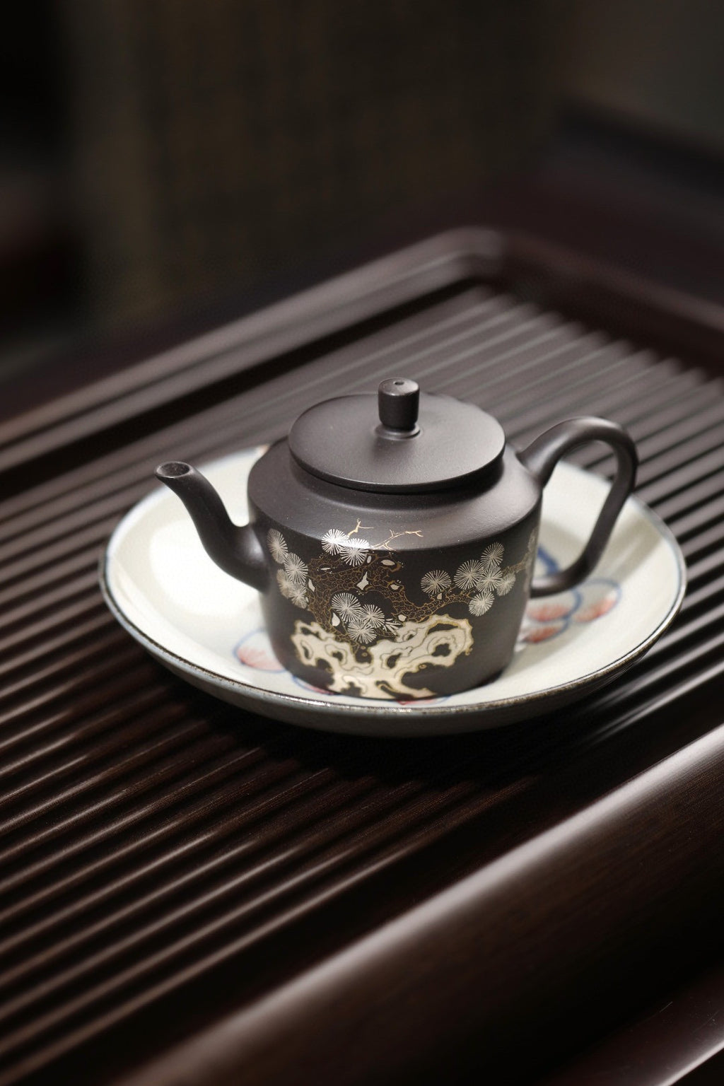 小精品丨折肩宫灯     黑泥，160cc，描金银，内推孔，余海燕