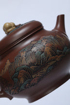 彩刻江山 礼藏之巅｜紫砂界彩刻山水标杆·李峰臻品《柿柿如意壶》礼藏双绝 传世重器！  ——原矿优质老紫泥·280cc