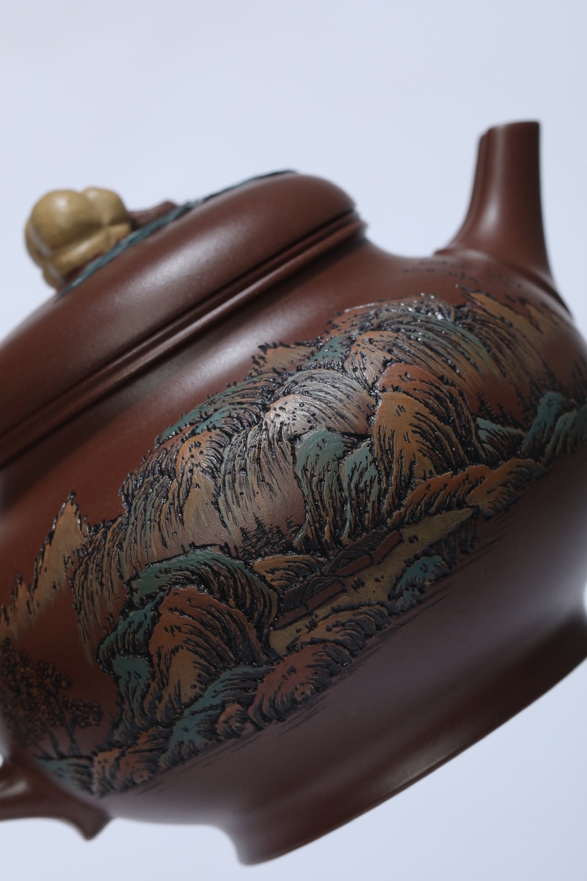 彩刻江山 礼藏之巅｜紫砂界彩刻山水标杆·李峰臻品《柿柿如意壶》礼藏双绝 传世重器！  ——原矿优质老紫泥·280cc