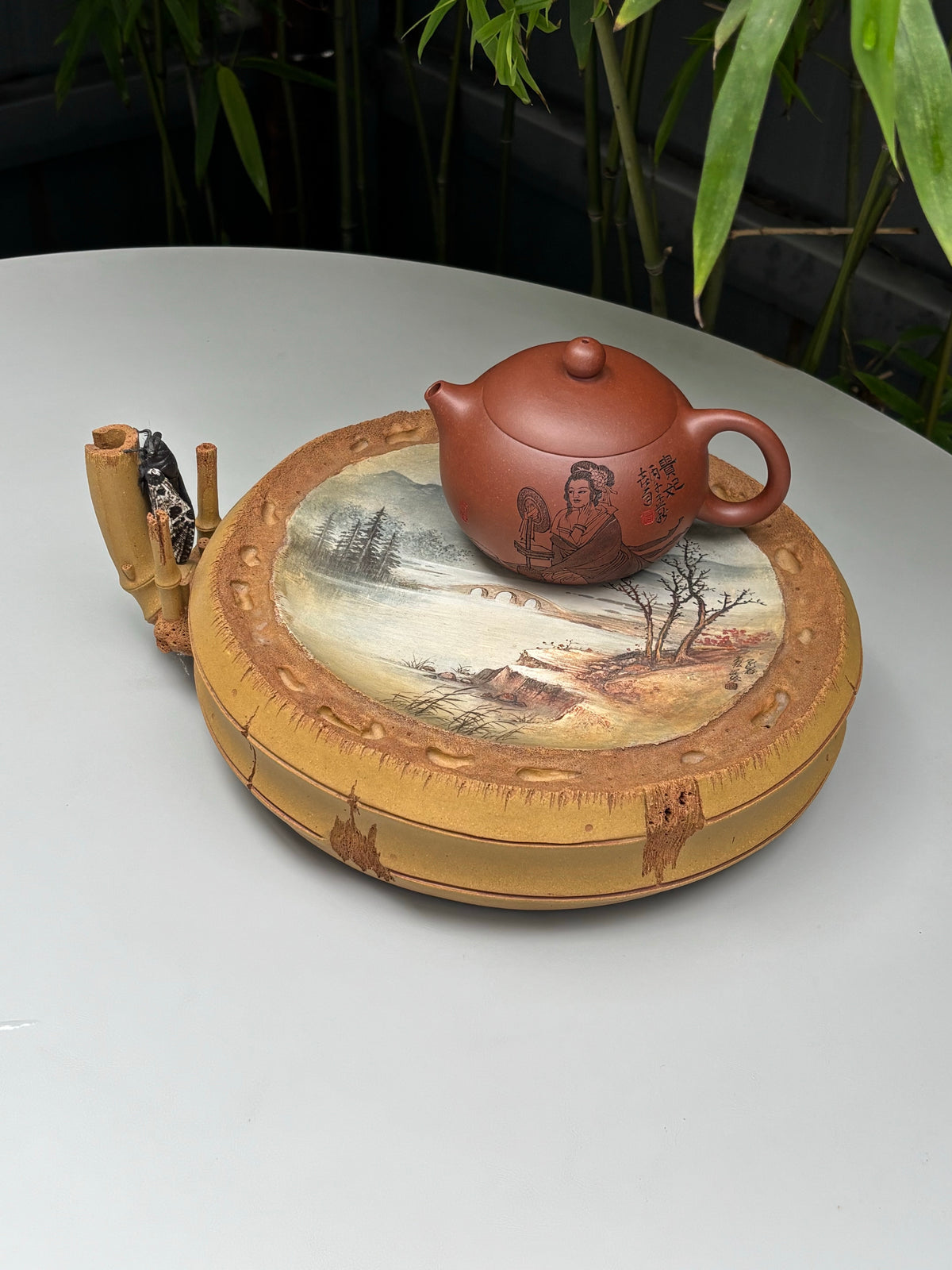 竹报平安·山水聚福 | 紫砂界开宗立派之作，陈真制·何光宏绘，登峰造极立体意境山水《竹报平安》储水式茶盘